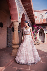 Pink Net Cutdana & Sequins Embroidered Lehenga Set